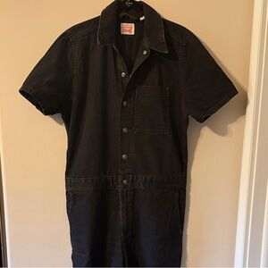 Black Short Sleeve Coverall Jumpsuit
